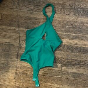 NBD emerald green wrap neck bodysuit